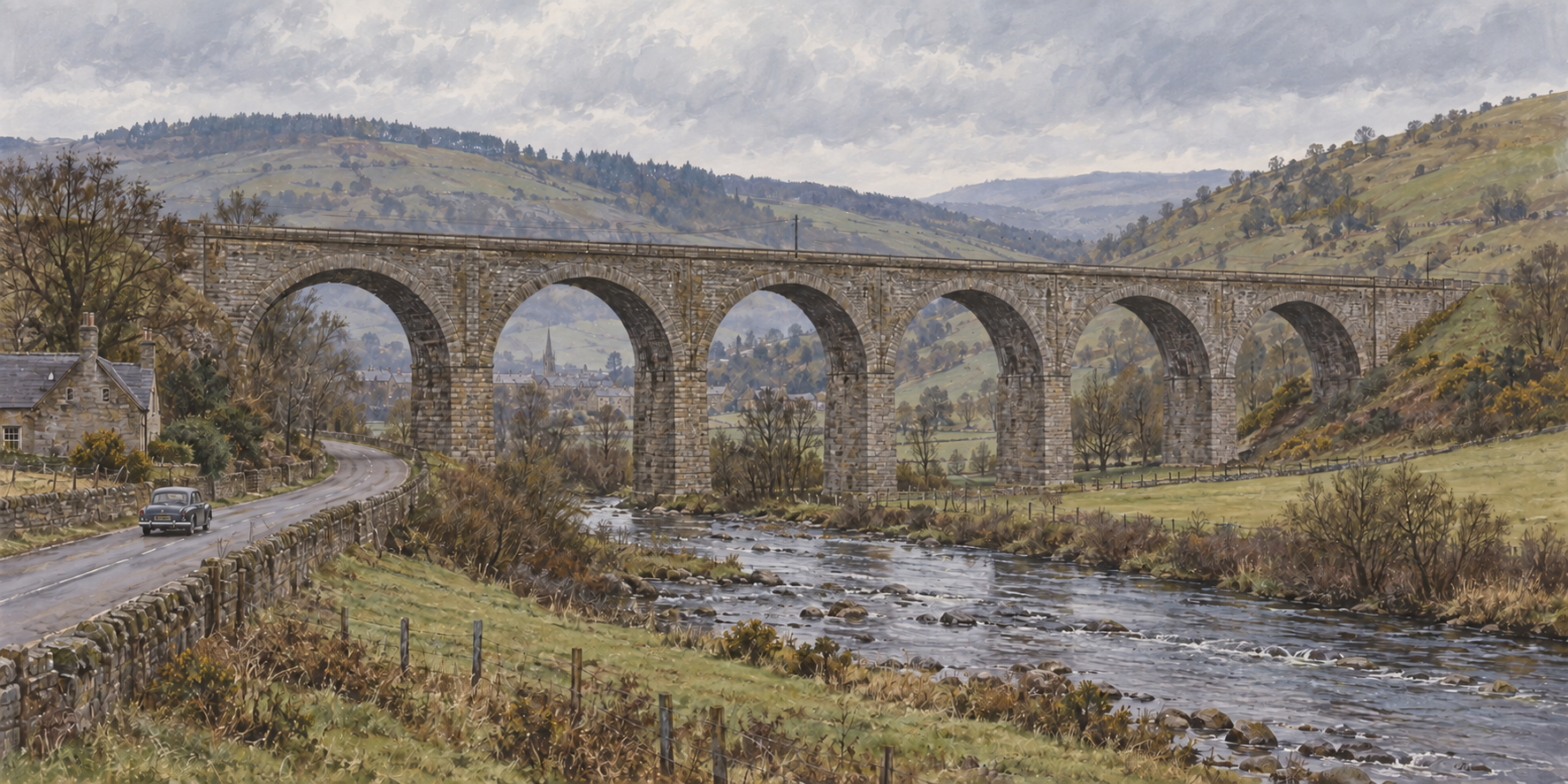 Artist's impression of Lynnwood Viaduct crossing the Slitrig Water and road