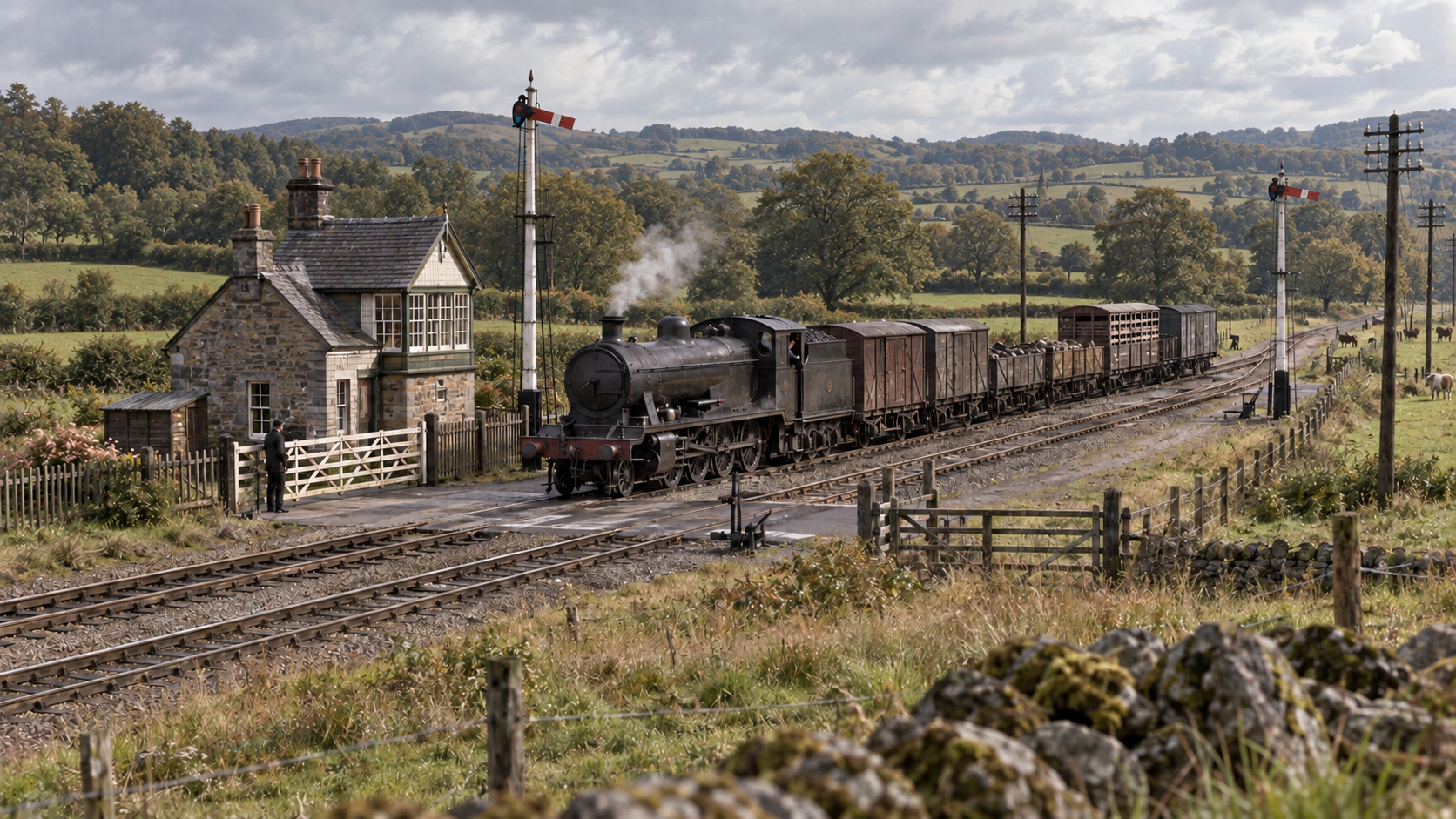 Interpretive reconstruction of a Caledonian goods train at Drumvaich Crossing