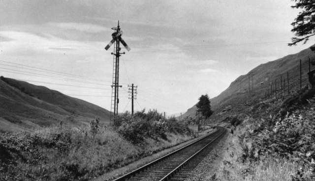 The Callander and Oban line and its rockfall warning signals in the Pass of Brander in 1959