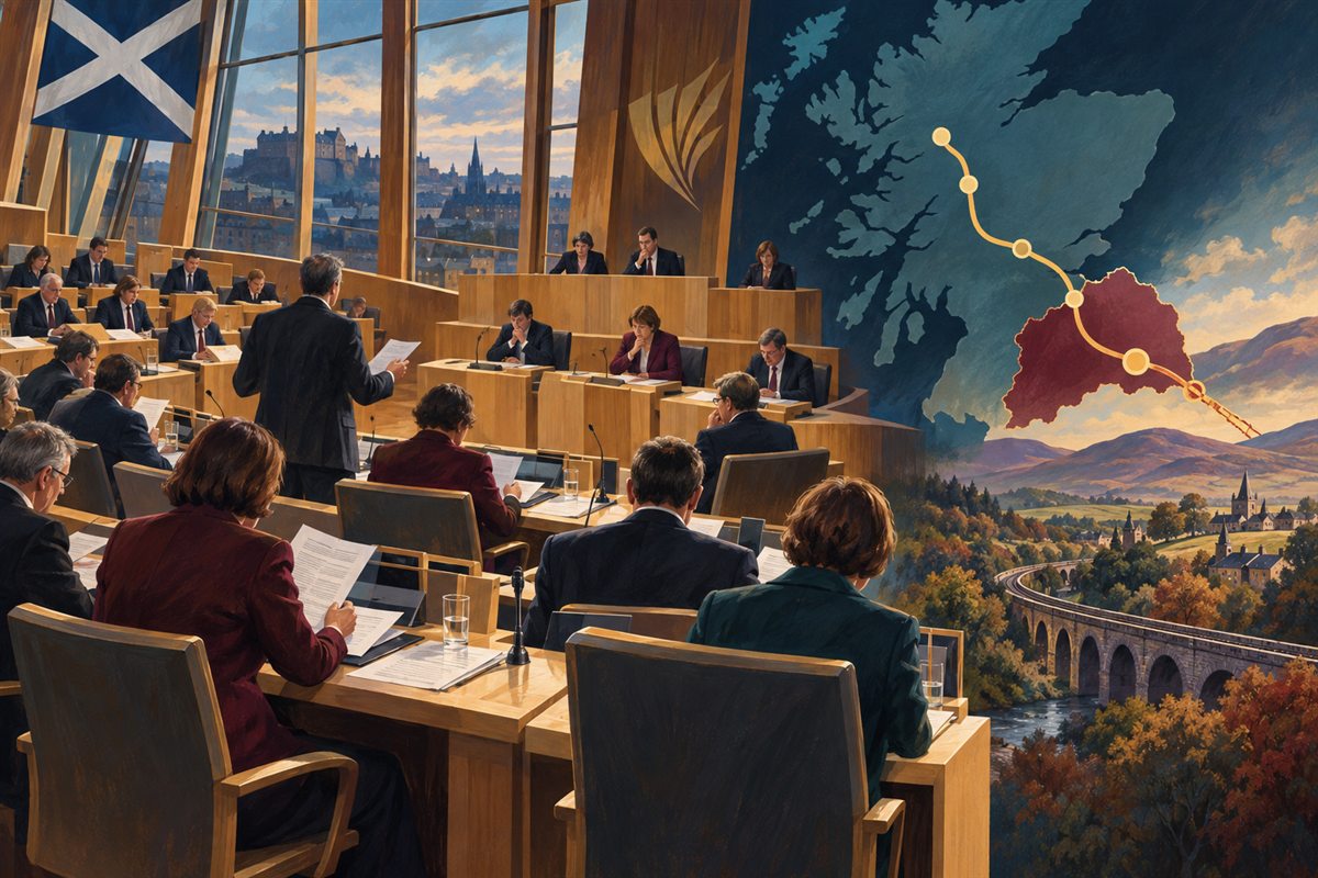 Interpretive illustration for Scottish Parliament Backs a Borders Rail Link