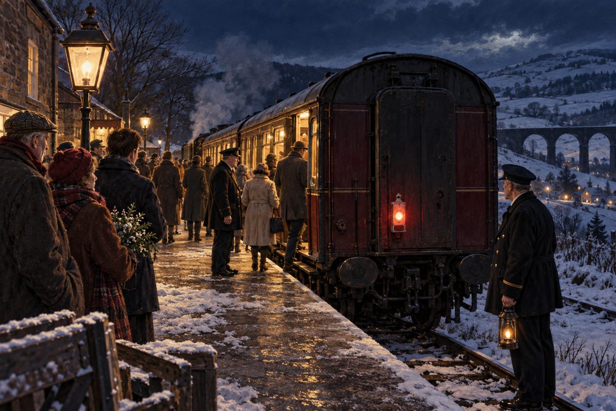 Interpretive artwork recalling the final Waverley Route passenger train in January 1969