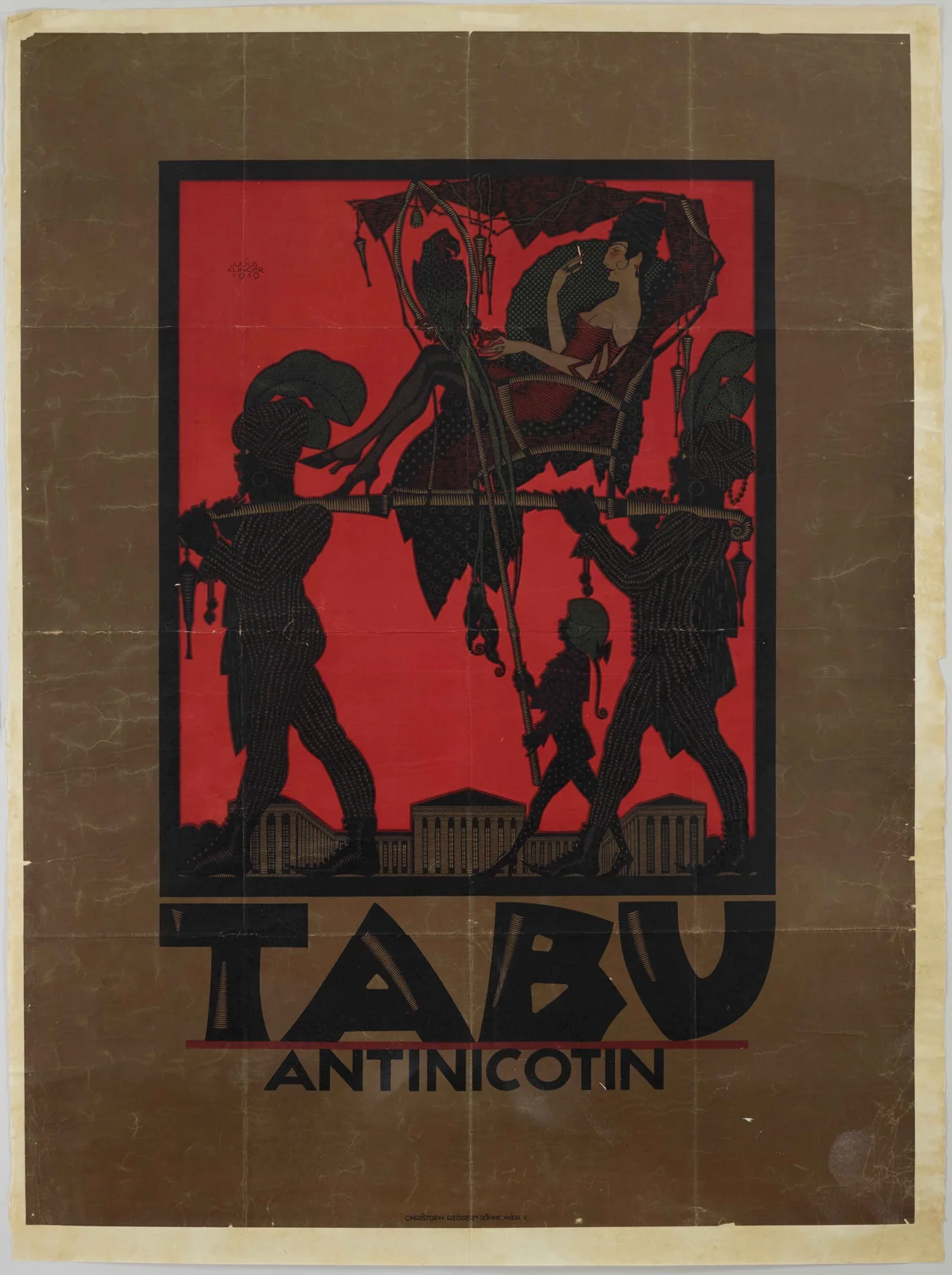 1919 Tabu cigarette-paper poster showing a stylish woman smoking