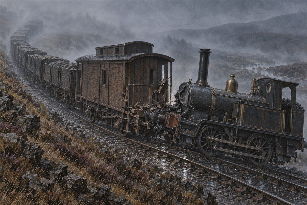Illustrated reconstruction of the reported 1882 runaway-wagon collision between Steele Road and Riccarton