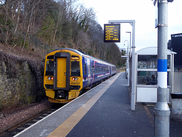 A train departing Galashiels station on the reopened Borders Railway